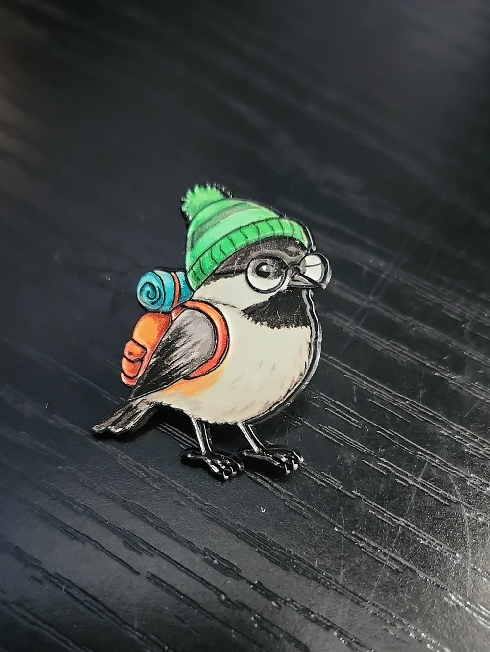 Green Beanie Chickadee Enamel Pin - Cute Bird Accessory
